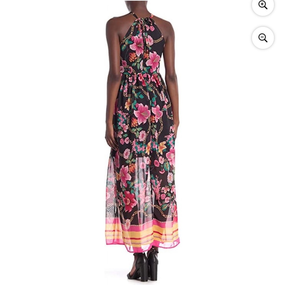 NICOLE MILLER BLACK PINK FLORAL MAXI DRESS SIZE 10 - Picture 2 of 11
